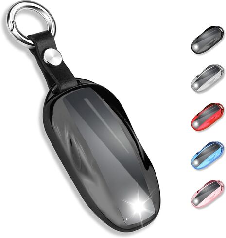 QBUC لغطاء Tesla Key Fob مع سلسلة مفاتيح حافظة حماية ناعمة من مادة TPU متوافقة مع Tesla Model X (أسود) in Kuwait