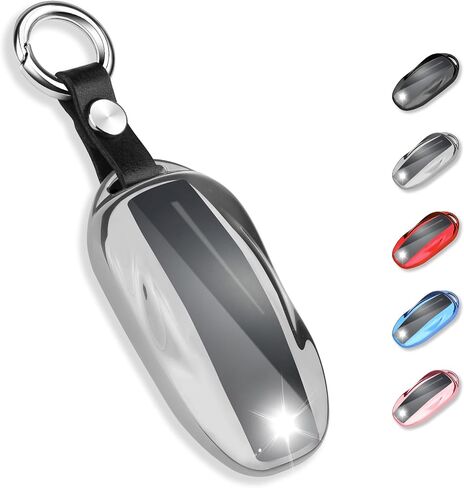 QBUC لغطاء Tesla Key Fob مع سلسلة مفاتيح حافظة حماية ناعمة من مادة TPU متوافقة مع Tesla Model X (أسود) in Kuwait