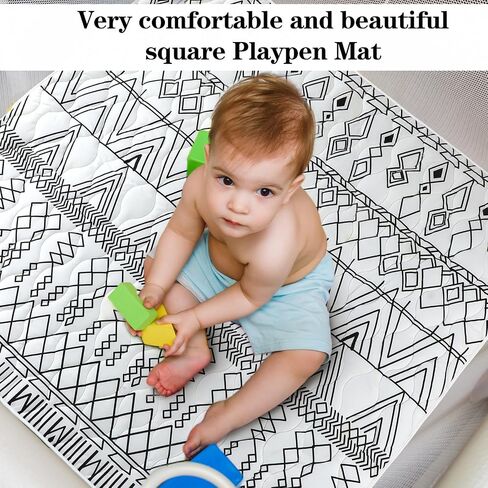 Boho Baby Play Mat for Floor 50" x 50" Foam Playpen Mat Outdoor Baby Mat Foldable Playpen Pad for Baby Infants Toddler Kids(Geometric) in Saudi Arabia