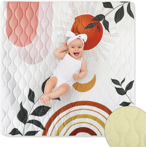 Boho Baby Play Mat for Floor 50" x 50" Foam Playpen Mat Outdoor Baby Mat Foldable Playpen Pad for Baby Infants Toddler Kids(Geometric) in Saudi Arabia