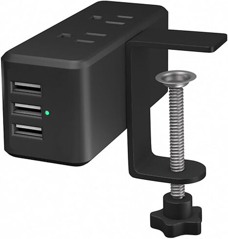 Compact Desk Edge Clamp Power Strip with 6-Outlet,3-USB-A-Port,Fit 2.4" Tabletop Edge,Table Leg.Meeoueoiu Desktop Mount Charging Power Station for Office Home,6.56ft Extension Cord,Black in Saudi Arabia