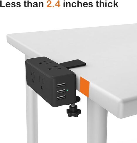 Compact Desk Edge Clamp Power Strip with 6-Outlet,3-USB-A-Port,Fit 2.4" Tabletop Edge,Table Leg.Meeoueoiu Desktop Mount Charging Power Station for Office Home,6.56ft Extension Cord,Black in Saudi Arabia