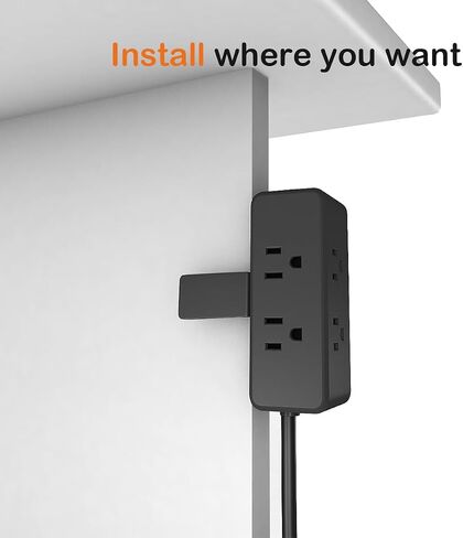 Compact Desk Edge Clamp Power Strip with 6-Outlet,3-USB-A-Port,Fit 2.4" Tabletop Edge,Table Leg.Meeoueoiu Desktop Mount Charging Power Station for Office Home,6.56ft Extension Cord,Black in Saudi Arabia