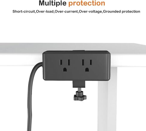 Compact Desk Edge Clamp Power Strip with 6-Outlet,3-USB-A-Port,Fit 2.4" Tabletop Edge,Table Leg.Meeoueoiu Desktop Mount Charging Power Station for Office Home,6.56ft Extension Cord,Black in Saudi Arabia