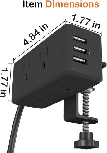 Compact Desk Edge Clamp Power Strip with 6-Outlet,3-USB-A-Port,Fit 2.4" Tabletop Edge,Table Leg.Meeoueoiu Desktop Mount Charging Power Station for Office Home,6.56ft Extension Cord,Black in Saudi Arabia