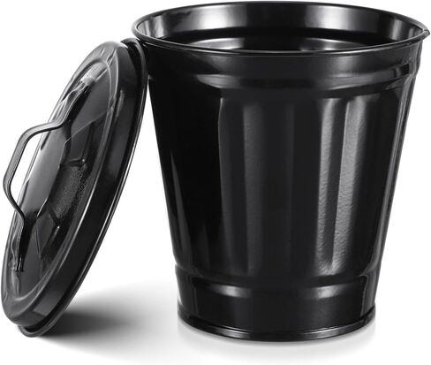 POPETPOP Mini Trash Can with Lid- Tiny Desktop Wastebasket Metal Garbage Bin Pen Holder Flowerpot Small Buckets Organizer for Home Office Kitchen in Saudi Arabia