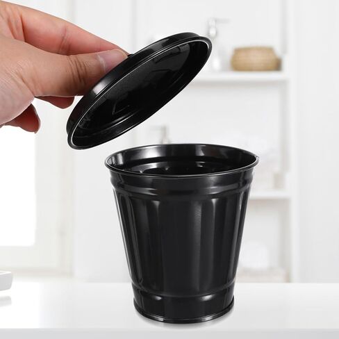 POPETPOP Mini Trash Can with Lid- Tiny Desktop Wastebasket Metal Garbage Bin Pen Holder Flowerpot Small Buckets Organizer for Home Office Kitchen in Saudi Arabia