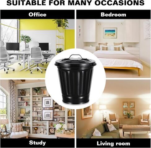 POPETPOP Mini Trash Can with Lid- Tiny Desktop Wastebasket Metal Garbage Bin Pen Holder Flowerpot Small Buckets Organizer for Home Office Kitchen in Saudi Arabia