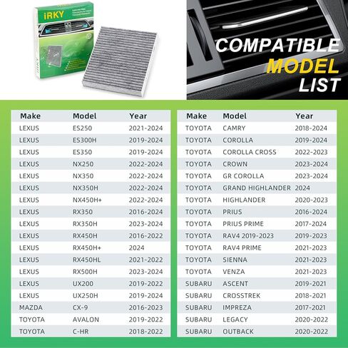 CF12157 فلتر هواء المقصورة مع استبدال الكربون المنشط لتويوتا لكزس مازدا سوبارو كامري كورولا RAV4 بريوس RX350 C-HR ES350 أفالون CX-9 ES300h RX450h CP157 in Kuwait