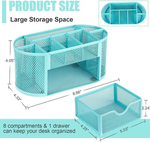 HOPECK Desk Organizer Office Accessories, Multi-Functional Mesh Desk Organizer with 8 Compartments and 1 Drawer for Home, Office, School, Workshop, kitchen (Blue) in Kuwait