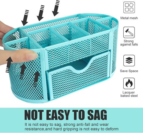 HOPECK Desk Organizer Office Accessories, Multi-Functional Mesh Desk Organizer with 8 Compartments and 1 Drawer for Home, Office, School, Workshop, kitchen (Blue) in Kuwait