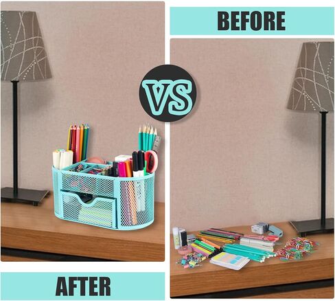 HOPECK Desk Organizer Office Accessories, Multi-Functional Mesh Desk Organizer with 8 Compartments and 1 Drawer for Home, Office, School, Workshop, kitchen (Blue) in Kuwait