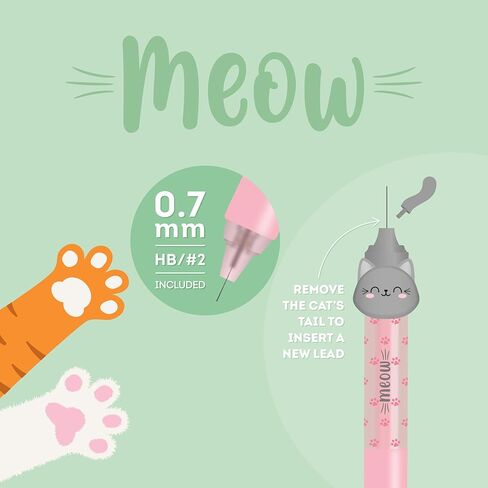 Legami - قلم رصاص ميكانيكي Meow، قطر 1.2 سم، 1 رصاص 0.7 مم HB متضمن، مقبض سيليكون مريح، كتابة دقيقة in Kuwait