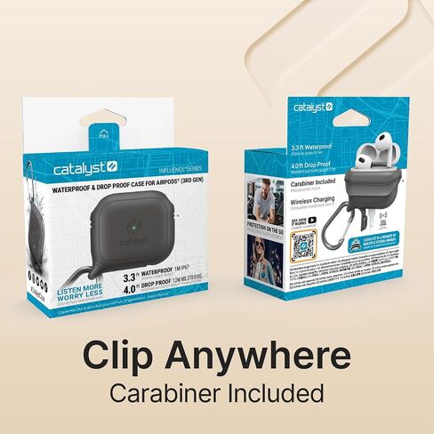 Catalyst Waterproof Case for AirPods 3rd Generation - Wireless and USB-C Charging Compatible AirPods 3rd Generation Case, Drop Protection AirPod Case 3rd Generation One Piece Design with Carabiner in Saudi Arabia