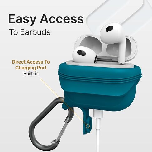 حافظة Catalyst المقاومة للماء لأجهزة AirPods الجيل الثالث - حافظة AirPods الجيل الثالث المتوافقة مع الشحن اللاسلكي وUSB-C، حافظة AirPod للحماية من السقوط الجيل الثالث تصميم قطعة واحدة مع حلقة تسلق in Kuwait