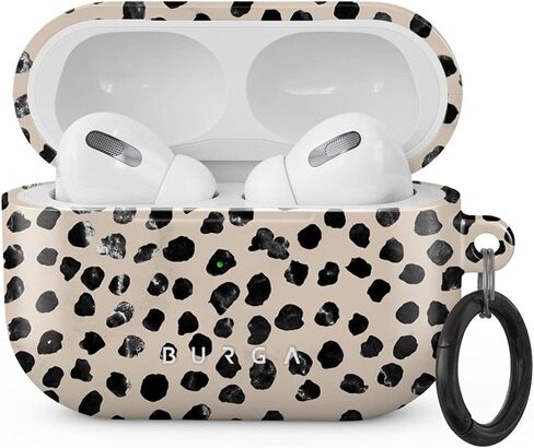 Burga Airpod Hardcase Compatible with Apple Airpods 2 & 1 Charging Case, Black Polka Dots Pattern Nude Almond Latte Fashion Cute for Girls, Protective Hard Plastic Case in Saudi Arabia