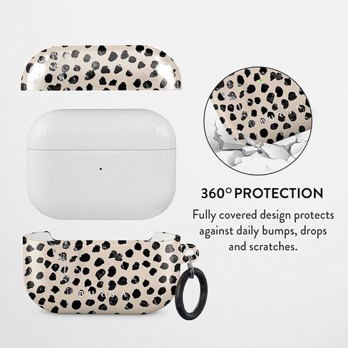 Burga Airpod Hardcase Compatible with Apple Airpods 2 & 1 Charging Case, Black Polka Dots Pattern Nude Almond Latte Fashion Cute for Girls, Protective Hard Plastic Case in Saudi Arabia