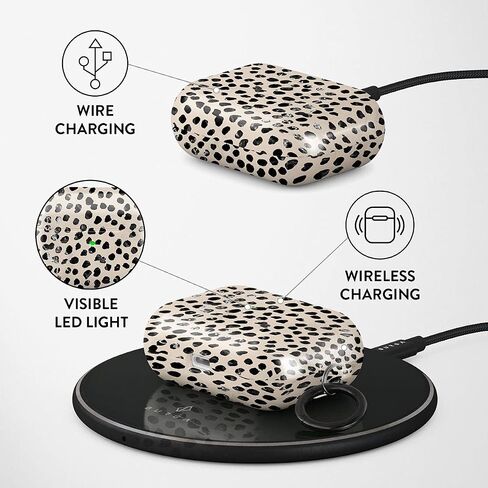 Burga Airpod Hardcase Compatible with Apple Airpods 2 & 1 Charging Case, Black Polka Dots Pattern Nude Almond Latte Fashion Cute for Girls, Protective Hard Plastic Case in Saudi Arabia