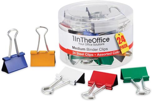 1InTheOffice مشابك تجليد متوسطة الحجم، مشابك تجليد ورقية، مشابك تجليد ملونة، سعة 5/8 بوصة، ألوان متنوعة، 24 عبوة in Saudi Arabia