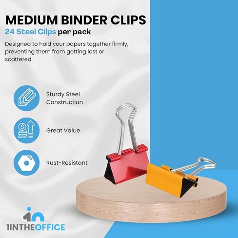 1InTheOffice مشابك تجليد متوسطة الحجم، مشابك تجليد ورقية، مشابك تجليد ملونة، سعة 5/8 بوصة، ألوان متنوعة، 24 عبوة in Saudi Arabia