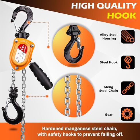 Manual Lever Chain Hoist, 1/2 Ton 1100lbs Mini Lever Block, 3M 10 FT Puller Come Along, G80 Rope Hoist Tool with Hook for Warehouse Building in Saudi Arabia