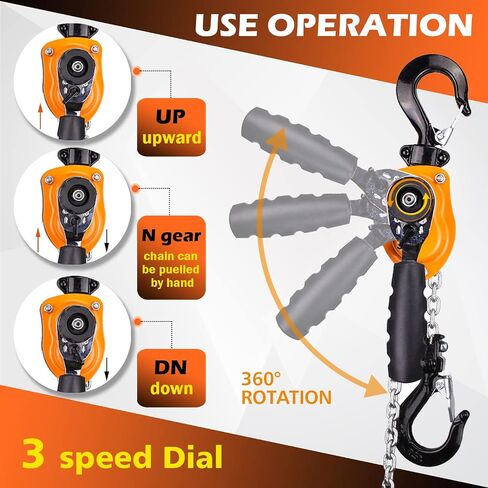 Manual Lever Chain Hoist, 1/2 Ton 1100lbs Mini Lever Block, 3M 10 FT Puller Come Along, G80 Rope Hoist Tool with Hook for Warehouse Building in Saudi Arabia