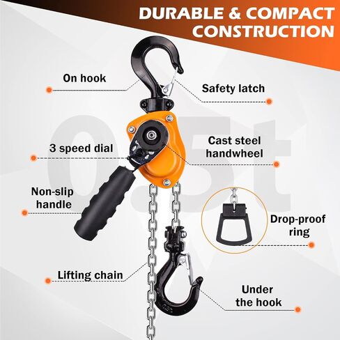 Manual Lever Chain Hoist, 1/2 Ton 1100lbs Mini Lever Block, 3M 10 FT Puller Come Along, G80 Rope Hoist Tool with Hook for Warehouse Building in Saudi Arabia