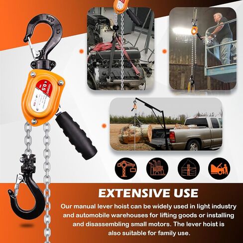 Manual Lever Chain Hoist, 1/2 Ton 1100lbs Mini Lever Block, 3M 10 FT Puller Come Along, G80 Rope Hoist Tool with Hook for Warehouse Building in Saudi Arabia