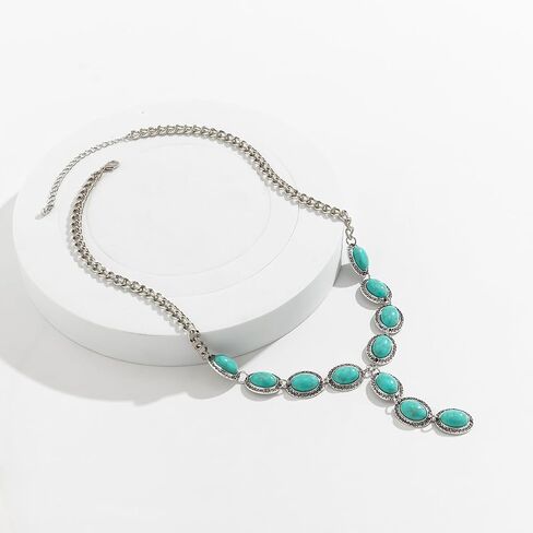 Vintage Faux Turquoise Pendant Necklace For Women Western Boho Necklace Western Cowgirl Necklace Long Turquoise Necklaces Chunky Silver Chain Necklace in Saudi Arabia