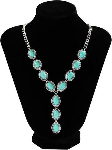 Vintage Faux Turquoise Pendant Necklace For Women Western Boho Necklace Western Cowgirl Necklace Long Turquoise Necklaces Chunky Silver Chain Necklace in Saudi Arabia