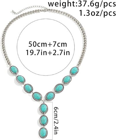 Vintage Faux Turquoise Pendant Necklace For Women Western Boho Necklace Western Cowgirl Necklace Long Turquoise Necklaces Chunky Silver Chain Necklace in Saudi Arabia