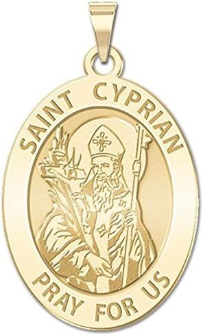 PicturesOnGold.com Saint Cyprian Oval Religious Medal - in Sterling Silver and 10K or 14K Gold in Saudi Arabia