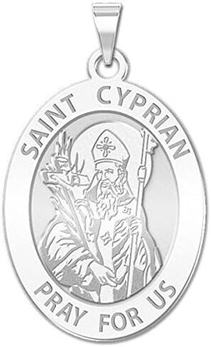 PicturesOnGold.com Saint Cyprian Oval Religious Medal - in Sterling Silver and 10K or 14K Gold in Saudi Arabia