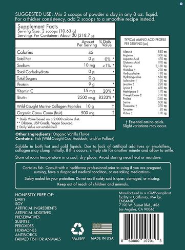 ENSANTE Multi Collagen Peptides Powder: Marine Collagen with Vitamin C & Biotin for Hair Skin Nail Joint Gut Health, Liquid Collagen for Women Men, Collagen Powder, Collagen Supplements, Colageno in Saudi Arabia