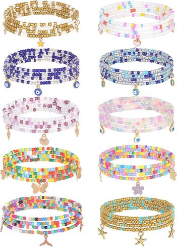 Akeoqi 10 قطع سلاسل خرز الخصر وسلاسل البطن الأفريقية بالإضافة إلى حجم ملون بوهو الزجاج حبة الجسم سلسلة الصيف بيكيني للشاطئ مجموعة مجوهرات مثيرة للنساء 31.5 بوصة in Kuwait