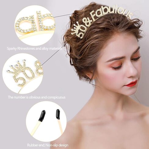 مجموعة وشاح وتاج عيد الميلاد الخمسين باللون الذهبي 50 وعصابة رأس رائعة لعيد الميلاد تاج زينة عيد الميلاد الخمسين للنساء هدايا عيد الميلاد الخمسين لزينة حفلات عيد ميلاد سعيد عمرها 50 عامًا in Kuwait