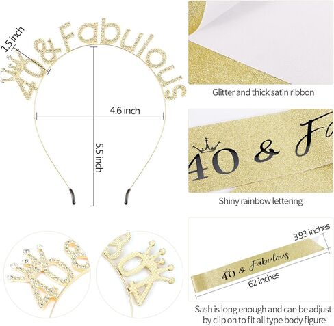 مجموعة وشاح وتاج عيد الميلاد الخمسين باللون الذهبي 50 وعصابة رأس رائعة لعيد الميلاد تاج زينة عيد الميلاد الخمسين للنساء هدايا عيد الميلاد الخمسين لزينة حفلات عيد ميلاد سعيد عمرها 50 عامًا in Kuwait