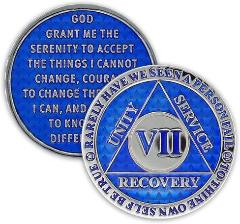 7 Year Sobriety Coin | Legacy AA Chip | Thick Triplate Recovery Anniversary Token (Aqua) in Saudi Arabia
