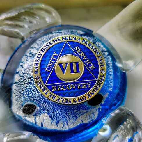 7 Year Sobriety Coin | Legacy AA Chip | Thick Triplate Recovery Anniversary Token (Aqua) in Saudi Arabia