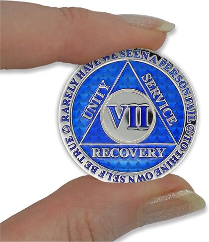 7 Year Sobriety Coin | Legacy AA Chip | Thick Triplate Recovery Anniversary Token (Aqua) in Saudi Arabia