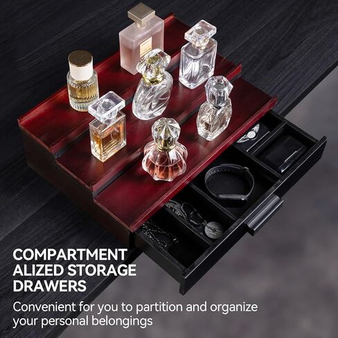 Wooden 3 Tier Fragrance Organizer Storage Cologne Stand for Men, Perfume Tray Display with Drawer, Cologne Accessories, Cherry&Black in Saudi Arabia