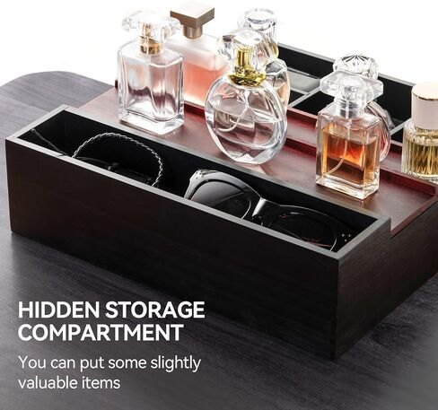 Wooden 3 Tier Fragrance Organizer Storage Cologne Stand for Men, Perfume Tray Display with Drawer, Cologne Accessories, Cherry&Black in Saudi Arabia