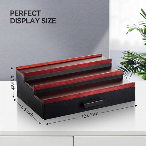 Wooden 3 Tier Fragrance Organizer Storage Cologne Stand for Men, Perfume Tray Display with Drawer, Cologne Accessories, Cherry&Black in Saudi Arabia