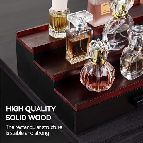 Wooden 3 Tier Fragrance Organizer Storage Cologne Stand for Men, Perfume Tray Display with Drawer, Cologne Accessories, Cherry&Black in Saudi Arabia