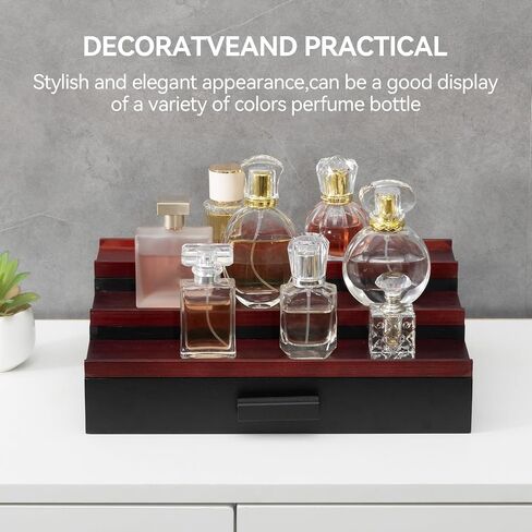 Wooden 3 Tier Fragrance Organizer Storage Cologne Stand for Men, Perfume Tray Display with Drawer, Cologne Accessories, Cherry&Black in Saudi Arabia