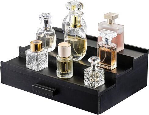 Wooden 3 Tier Fragrance Organizer Storage Cologne Stand for Men, Perfume Tray Display with Drawer, Cologne Accessories, Cherry&Black in Saudi Arabia