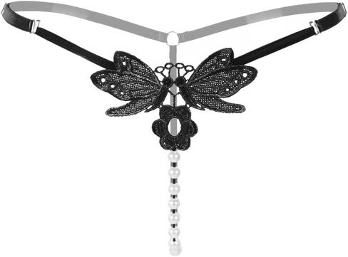 Women Sexy Panties Y-Back G string with Butterfly Pattern Center (as1, alpha, one_size, regular, regular, Black) in Kuwait