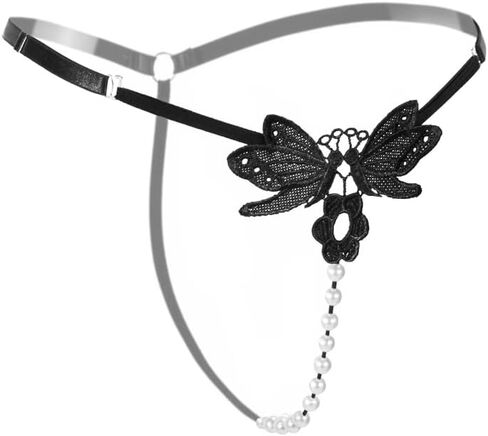 Women Sexy Panties Y-Back G string with Butterfly Pattern Center (as1, alpha, one_size, regular, regular, Black) in Kuwait