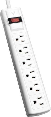 V7 SA0608W-9N6 6-Outlet Home/Office Surge Protector، سلك 8 قدم، 900 جول - أبيض in Saudi Arabia
