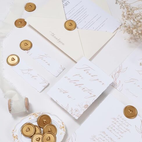 UNIQOOO Wax Seal Stickers - 3D Heart Wedding Invitation Envelope Seal Stickers, 50 Pcs Self- Adhesive Antique Gold Stickers, Perfect for Invitation, Christmas, Gift Wrapping, Party in Kuwait